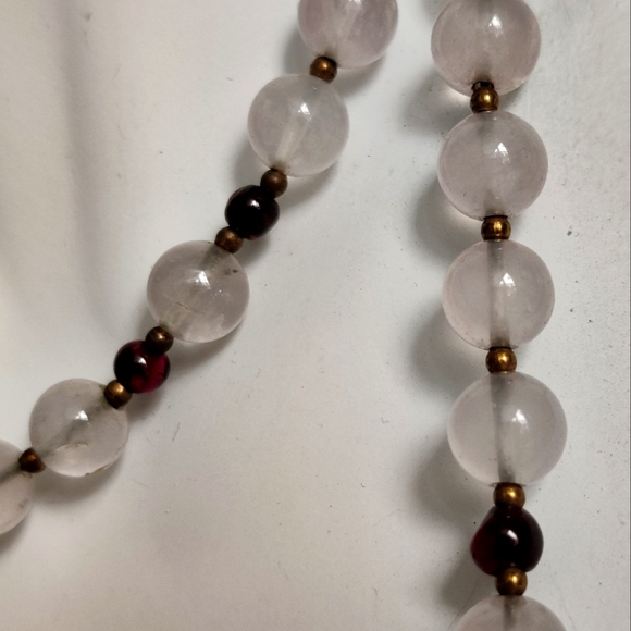 Vintage Genuine Rose Quartz Necklace with Garnet - Picture 13 of 13